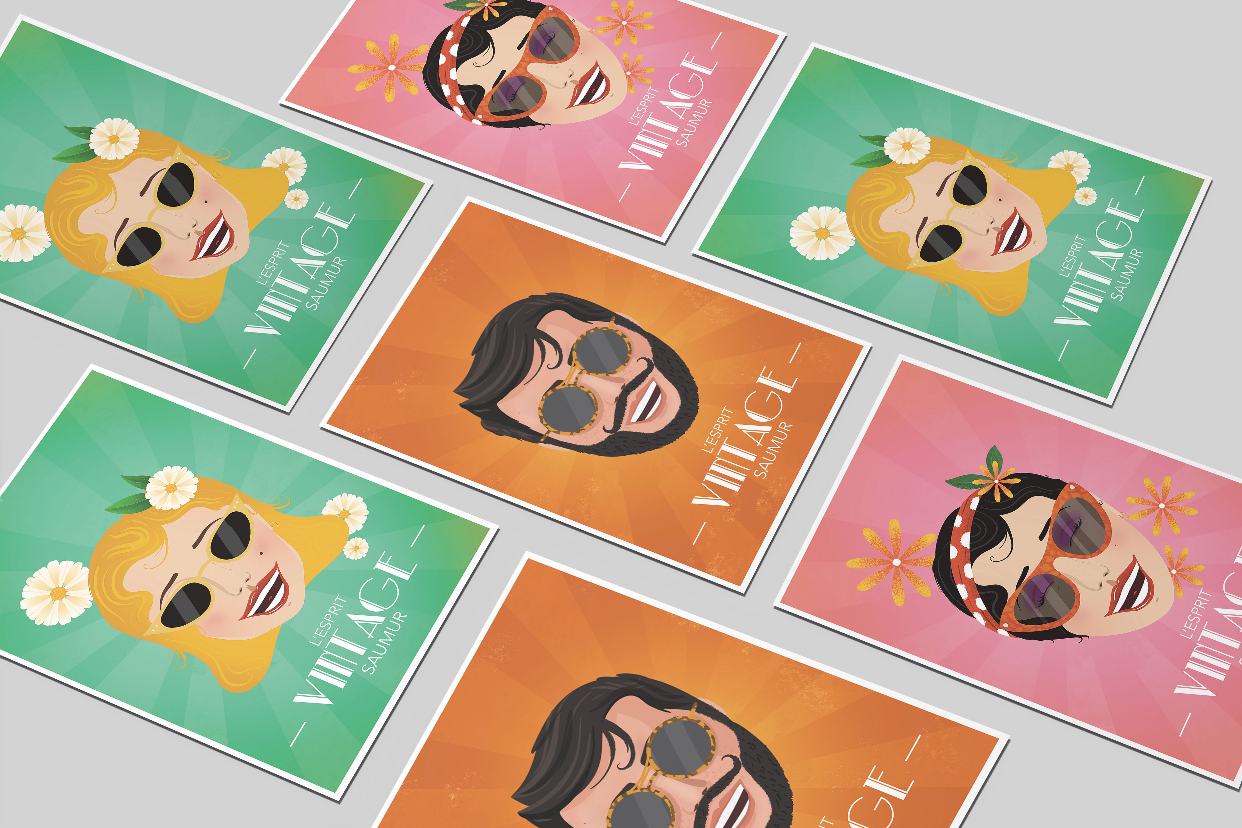 Pack de 3 Cartes Postales Personnages Vintage